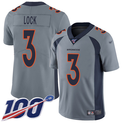 Denver Broncos Limited Men Silver Drew Lock 100th Season Jersey #3 Inverted Legend NFL Football Nike->denver broncos->NFL Jersey